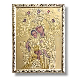Handmade Panagia Axion Estin Icon: Gold & Silver Accents