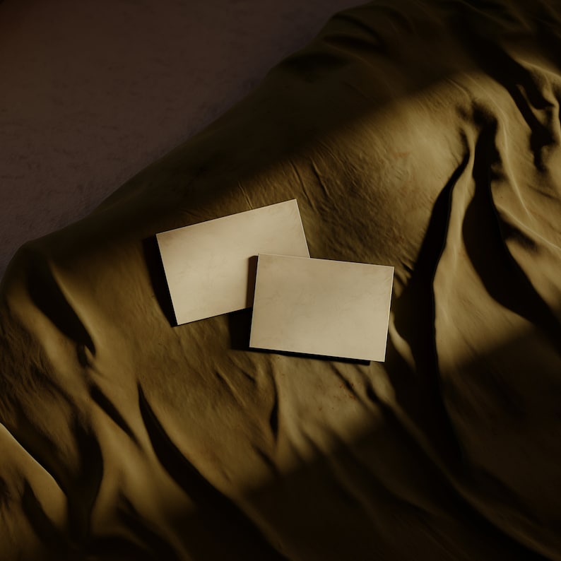 Dark Moody Business Card Mockup | Olive Fabric Backdrop (Digital Download) image 3