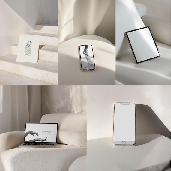 Bright White Mockup Bundle | Laptop Mockup | iPhone Mockup | Device Mockup Bundle | Design Mockups | White Aesthetic | Website Mockups