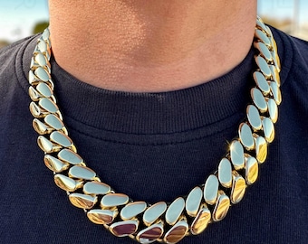14K Gold Triple Plated Miami Cuban Link Necklace — Solid, Heavyweight Curb Chain with Box Clasp for Men 10–22mm