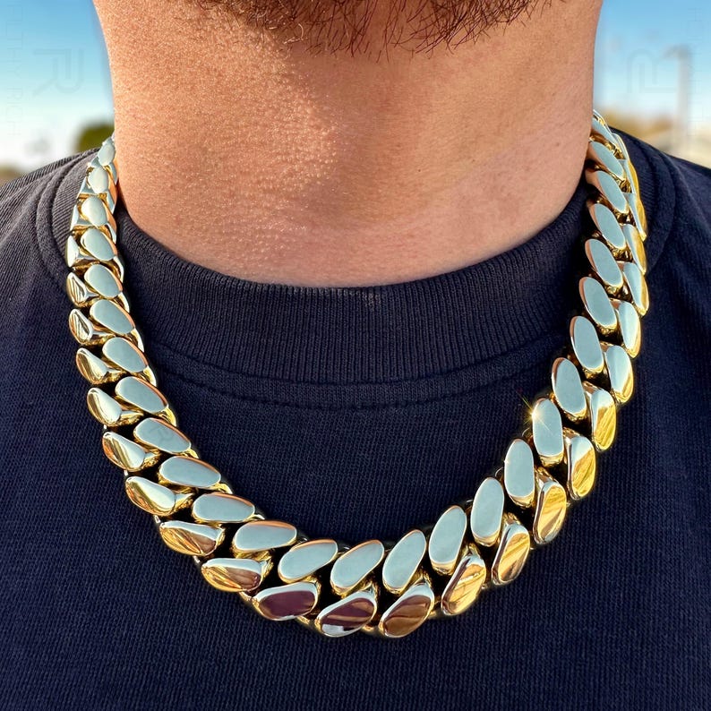 Ultra-luxury main image of a 20mm 22 inch Miami Cuban link chain, showcasing its brilliant shine, meticulous handcrafted links, and bold, high-end design.