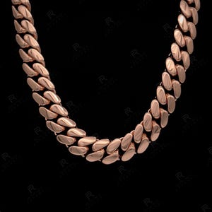 14K Rose Gold Triple Plated Miami Cuban Link Necklace — Solid, Heavyweight Curb Chain with Box Clasp for Men 10–22mm