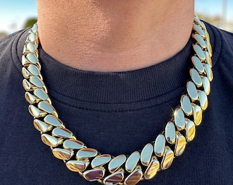 Miami Cuban Link Chain Solid Handmade Real 14k Gold Triple Plated 10-22mm Heavy Necklace