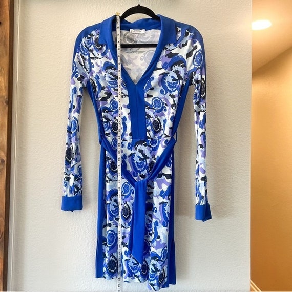 Versace Dress Blue Paisley Collared Mini Size Sma… - image 6
