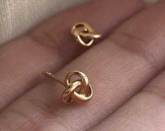 Love Knot Stud Earrings 14k Solid Gold, Dainty Knot Gold Studs, Minimalist Anniversary Gift, Romantic Earrings
