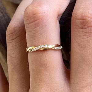 Stunning Twisted Diamond Band in 14K Gold, Wrapped Eternal Wedding Ring, Wedding Renewal, Forever Love Diamond Stacking Band