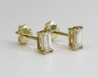Lab Diamond Wedding Studs 14k Gold, Baguette Cut Bridal Earrings, Butterfly Back Studs, Classy Bridal Jewelry
