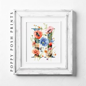Monograma H - Impresión de arte de letras del alfabeto floral - Decoración de pared digital única, arte de pared de letras de flores personalizado, arte de palabras de nombre personalizado