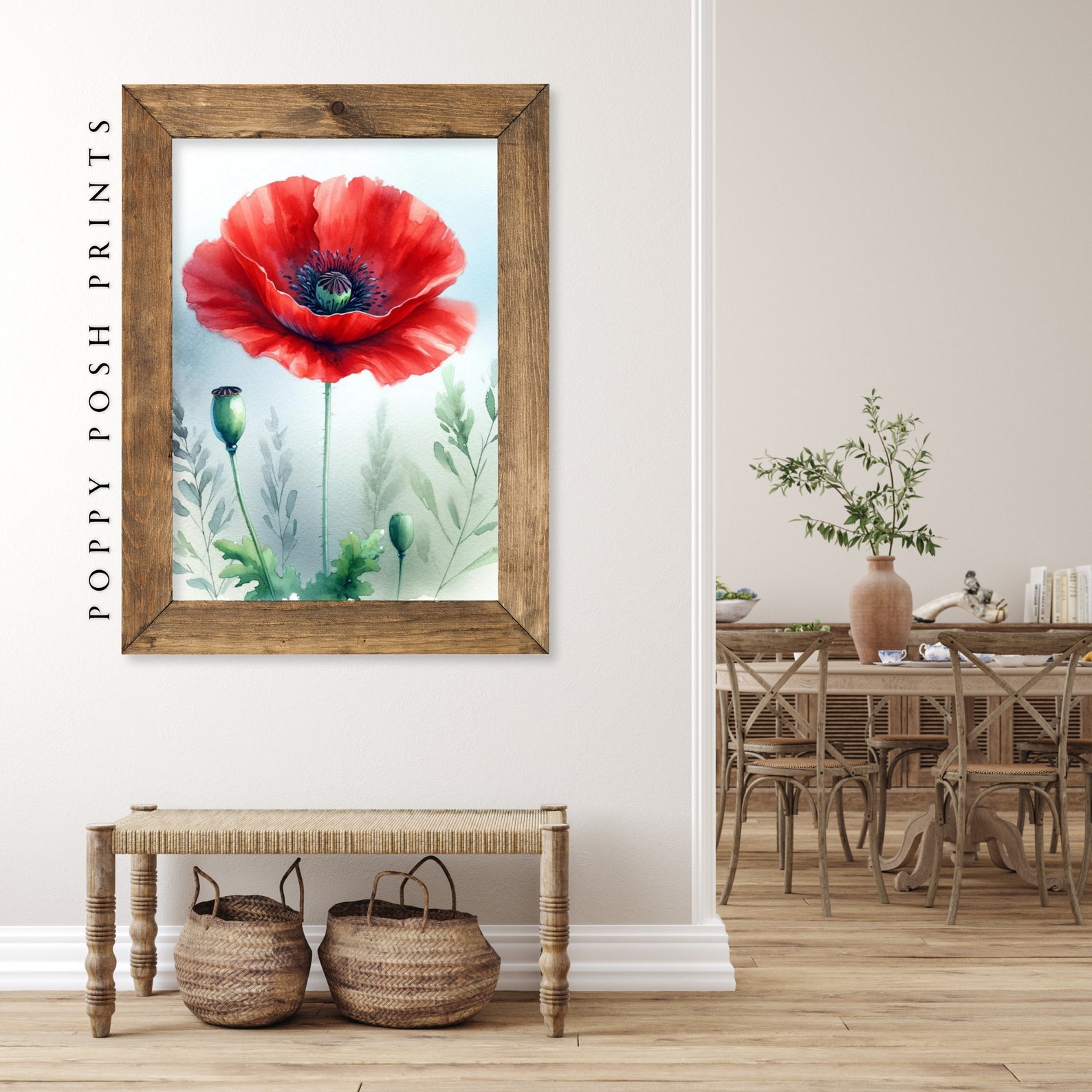 Red Poppy Watercolor Wall Art Botanical Red Poppy Floral Home Decor ...