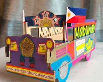 DIY Laser Cut Wooden Jeepney Puzzle Kit: Filipino Craft Project, Philippines, fil-am