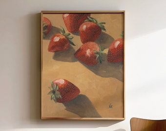 イチゴの油絵プリント ベリー絵画 キッチンウォールアート - Etsy 日本