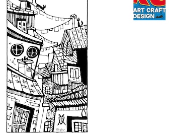 Hand-Drawn Architectural Town Alley