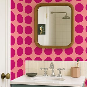 Bunte abstrakte Kreise zum Abziehen und Aufkleben in Pink und Magenta, runde Form Retro Vibe abnehmbare Wandabdeckung