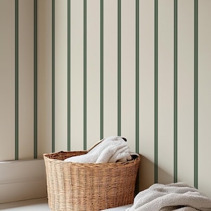 Carta da parati rimovibile con strisce beige e verdi, carta da parati murale beige e verde retrò astratta, carta da parati chiara