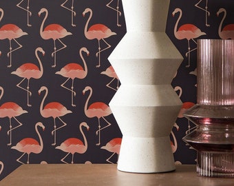 Black and Pink Flamingo Peel and Stick Removable Wallpaper, Gender neutral Wallpaper, Self Adhesive Wall Mural, Temporary Wallpaper