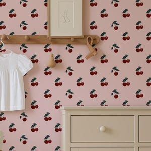 Pink Cherry Removable Peel and Stick Wallpaper, Pop Art Fruit Self Adhesive Wall Paper