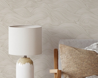 Beige Coastal Nautical Wave Peel and Stick Removable Wallpaper, Beach House  Self Adhesive Temporary Wallpaper