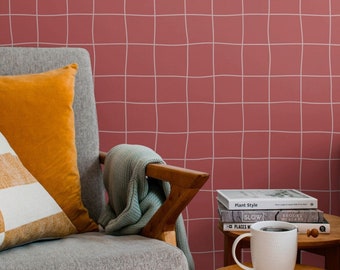 Square Irregular Dark Pink Removable Peel and Stick Wallpaper, Modern Wallpaper, Self Adhesive Temporary Mural