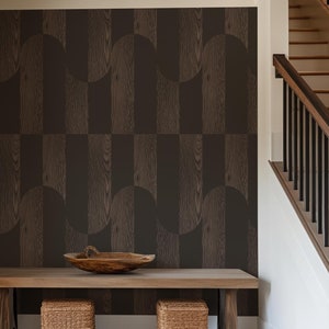 Boho Wood Arch Peel and Stick Wallpaper, Abnehmbarer Wandaufkleber für Holzvertäfelungen, Dunkle Abstraktion Wallpaper