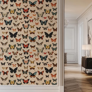 Beige Schmetterling Schälen und Stick Abnehmbare Tapete, Schmetterling Wandkunst, Temporäre selbstklebende, Wildtier Wandkunst