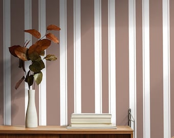 Brown and White Line Modern Removable Peel and Stick Wallpaper, Cozy Brown Stripe Self Adhesive Wall Mural, Beige Wallpaper