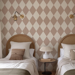 Warm Toned Geometric Removable Peel and Stick Wallpaper, Harlequin Diamond Self Adhesive Wall Paper, Beige MidCentury Interior Wall Cover