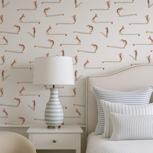 Light Surf Retro Peel and Stick Removable Wallpaper, Longboard Surf Female Wallpaper, Ocean Nautical Self Adhesive Wall Mural, Wall Cover