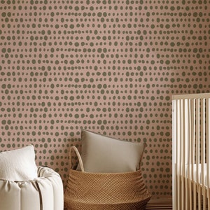 Beige and Green Dot Peel and Stick Removable Wallpaper, Bright Accent Wall Temporary Wallpaper, Self Adhesive Wall Art
