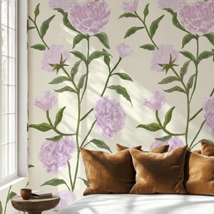 Large Rose Peel and Stick Wallpaper, Light Floral Removing Wallpaper, Large Flower Wall Cover in Soft Pink and Yellow