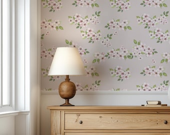 Cottagecore Flower Peel and Stick Removable Wallpaper, Light Purple Girly Floral Wall Mural, Elegant Blossom Self Adhesive Wall Paper