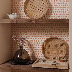 Stylish Trendy Terracotta Polka Peel and Stick Removable Wallpaper, Cream and Dark Beige Wallpaper, Self Adhesive Temporary  Decal
