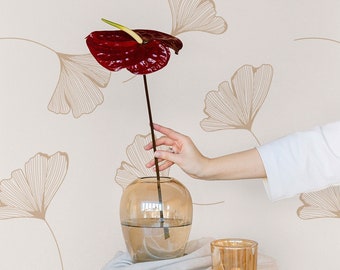 Beige Ginkgo Leaf Peel en Stick verwijderbaar behang, zelfklevend neutraal behang, lichtwitte muurmuurschildering, botanisch behang