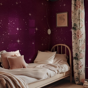 Carta da parati con stelle color malva, carta da parati con eleganza celeste, design rimovibile stacca e attacca, carta da parati con cielo stellato