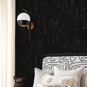Papel pintado autoadhesivo de silueta femenina en negro y gris, mural de inquilinos melancólicos de mujeres oscuras, papel tapiz temporal femenino negro