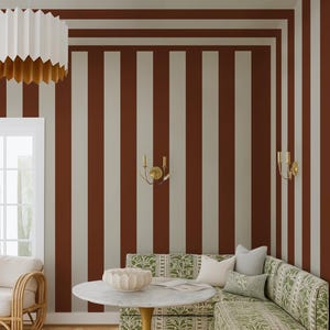 Bold Lines Ceiling Wallpaper in Warm Tone, Modern Brown Striped Ceiling Cover, Custom Color Line Removable Peel and Stick Wallpaper