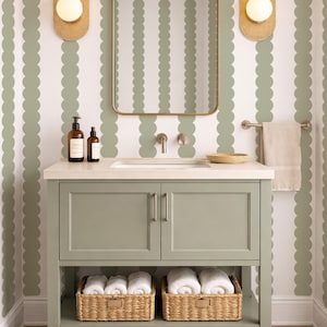 Salbei-grüne Jakobsmuschelschale & -stick-entfernbare Tapete, Streifen-Wand-Kunst