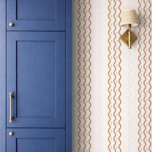 Blue Orange Wavy Line Peel & Stick Wallpaper, Minimal Elegant Wall Decor, Subtle Traditional Wallpaper, Delicate Line Accent Wall