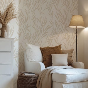 Beige und weißes Blatt schälen und aufkleben entfernbare Tapete, neutrale helle Farbe temporäre selbstklebende temporäre Tapete