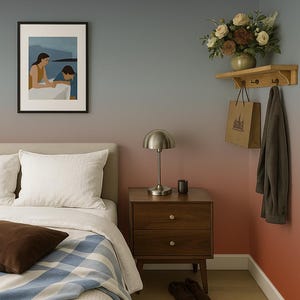 Oranje en blauwe zonsondergang ombre Peel and Stick verwijderbaar behang, modern verloopbehang, op de natuur geïnspireerde neutrale muurbekleding