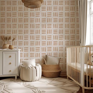 Beige Stripe Removable Peel & Stick Wallpaper, Stripe Beige and White Self Adhesive Wallpaper, Modern Wall Art, Line Wall Cover