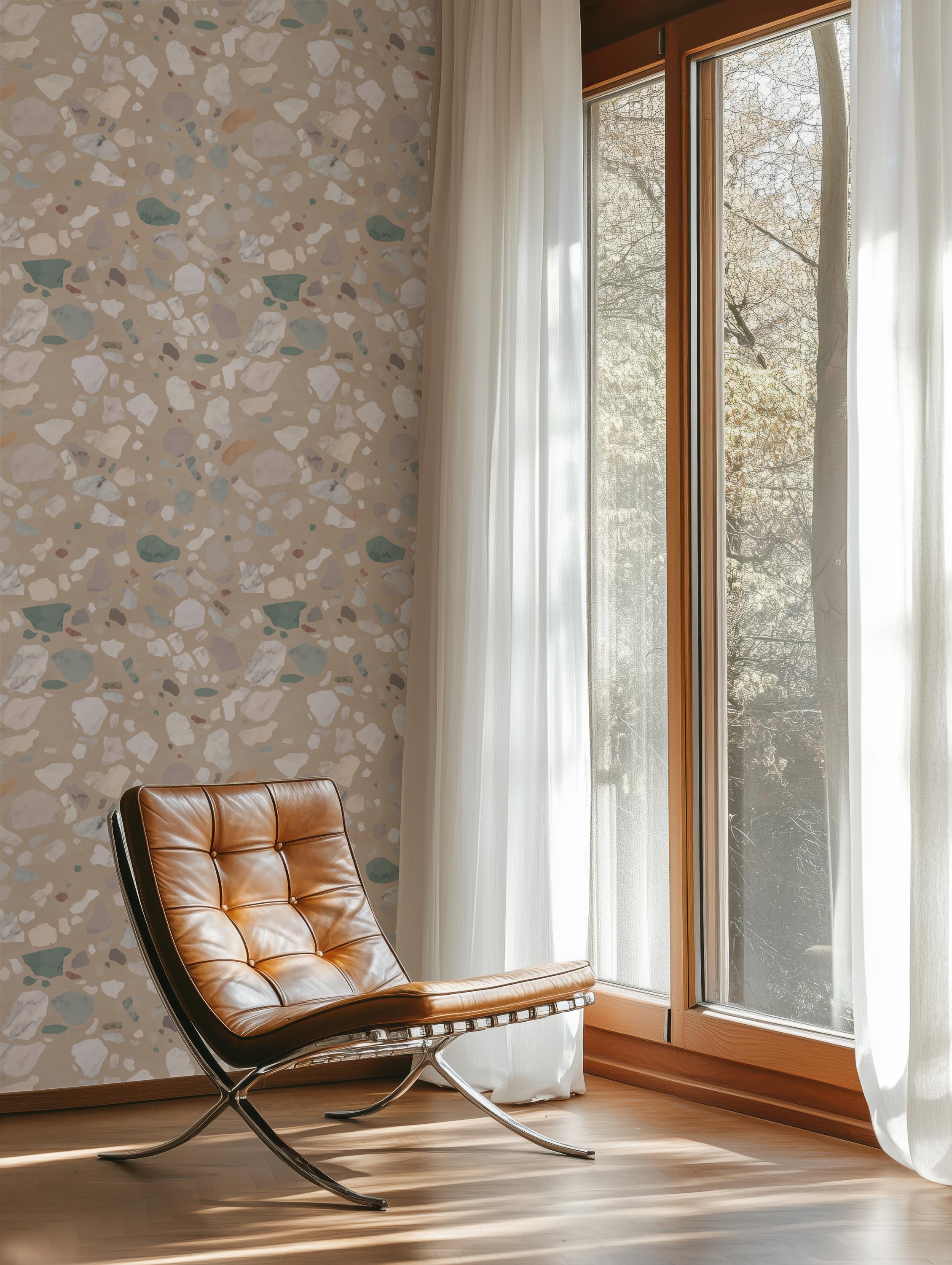 Terrazzo Brown Peel and Stick Removable Wallpaper, Modern Wallpaper Mural, Textured Stone Wallpaper, Marbled Wallpapers