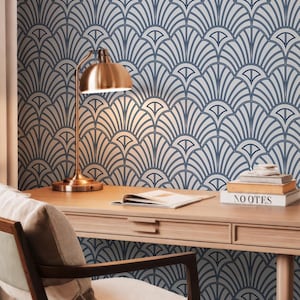 Art Deco Weiß und Blau Peel and Stick Wallpaper, Blaue Deco-Tapete, elegante Wandbehang, benutzerdefinierte selbst temporäre Tapete