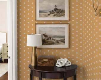 Yellow White Retro Minimal Floral Peel & Stick Removable Wallpaper, Classic but Modern Botanical Design, Timeless Traditional Wallpaper