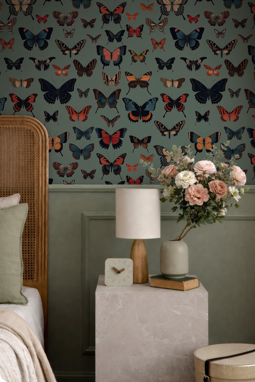 Sage Green Butterfly Wallpaper