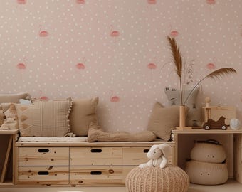 Flamingo Peel & Stick Wallpaper: Pink Bird and Dot Nursery Wall Decor