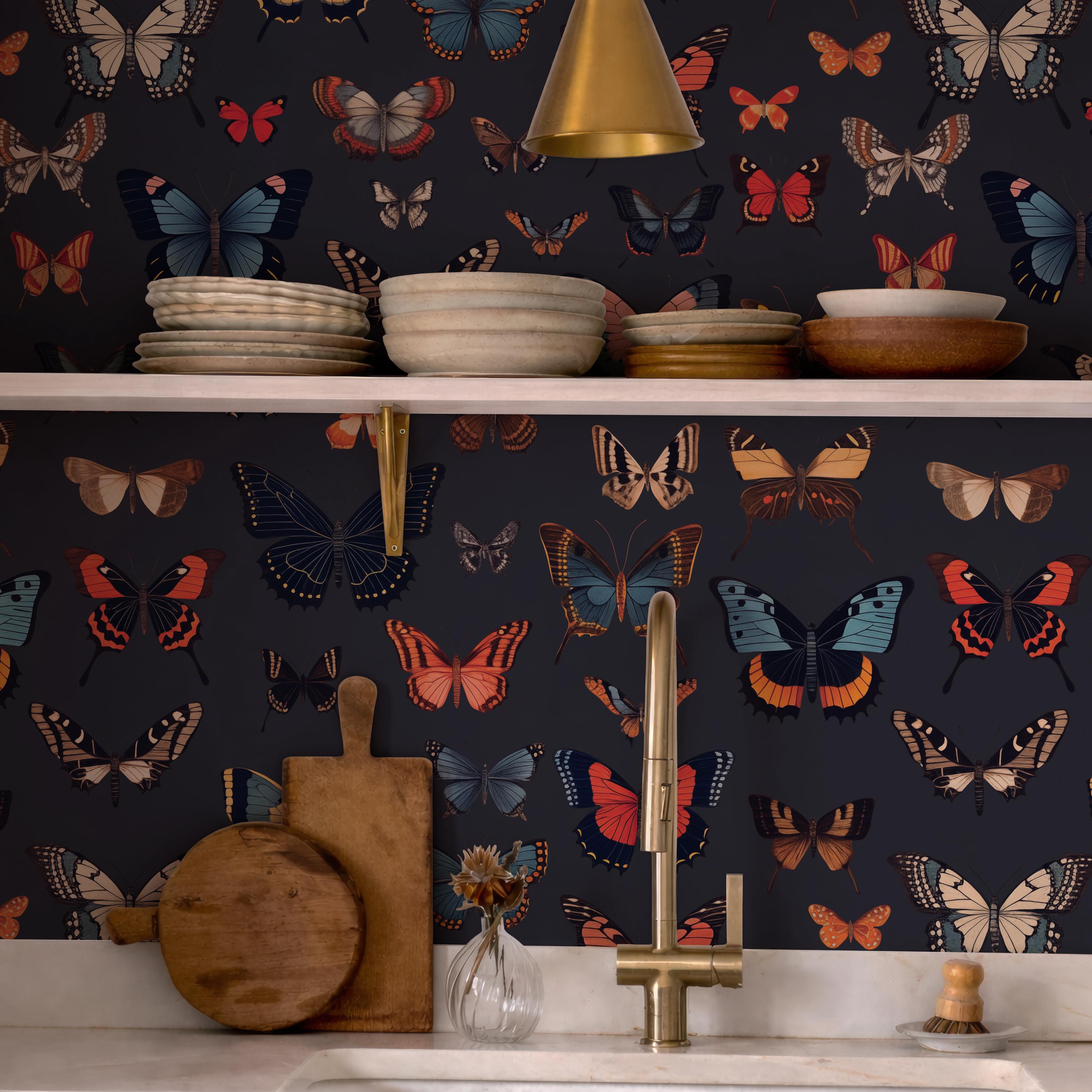 Dark Butterfly Peel and Stick Removable Wallpaper, Dark Purple ...