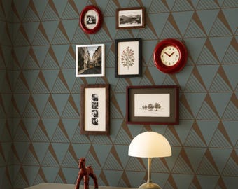 Geometric Triangle Peel Stick or Traditional Wallpaper, Mid Century Modern Mural, Olive Scandinavian Decor