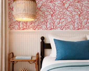 Coral Coastal Oceanic Peel and Stick Removable Wallpaper, Ocean Theme Temporary Wallpaper, Beach Style Wall Decal