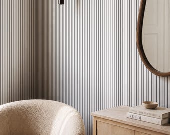 Minimal Stripe Removable Peel & Stick Wallpaper, Black Striped Self Adhesive Scandinavian Wall Cover, Modern Linear Hallway Stick On Paper