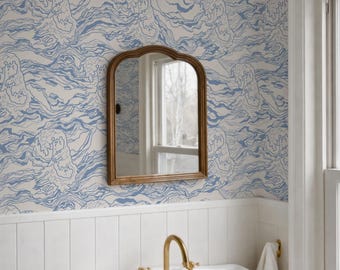 Blue Coastal Waves Peel and Stick Wallpaper: Nautical Accent Wall Decor